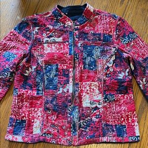 Reversible Vintage Red Blue Floral and Paisley Patchwork Quilted Jacket Medium